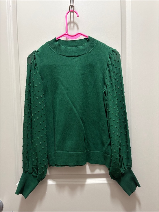 CeCe Tops - CeCe Green Puff-Sleeve Knit Sweater